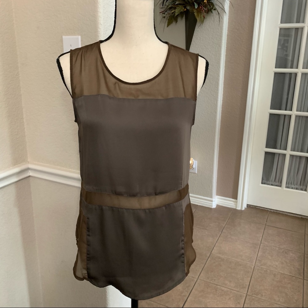 Anthropologie, Shades of Grey brown sheer top Size S
